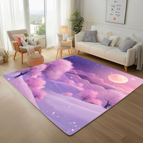 Rugs for Living Room - Teppich Kurzflor Traumhafte Berg Landschaft Lila Teppich Flauschig Natur Pflanze Mond Waschbare Teppiche für Wohnzimmer Schlafzimmer Jugendzimmer Bettvorleger 200x300cm Rugs for Living Room - Teppich Kurzflor Traumhafte Berg Landschaft Lila Teppich Flauschig Natur Pflanze Mond Waschbare Teppiche für Wohnzimmer Schlafzimmer Jugendzimmer Bettvorleger 200x300cm von Generic