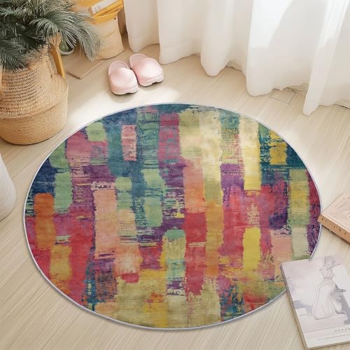 Rund Teppich 120 cm Abstrakt Textur Farbblöcke Teppiche Plüsch Flauschig Weich Teppich Waschbar Modern Wohnzimmer Schlafzimmer Kinderzimmer Dekorative Küche Fußmatte Rot Rund Teppich 120 cm Abstrakt Textur Farbblöcke Teppiche Plüsch Flauschig Weich Teppich Waschbar Modern Wohnzimmer Schlafzimmer Kinderzimmer Dekorative Küche Fußmatte Rot von Generic