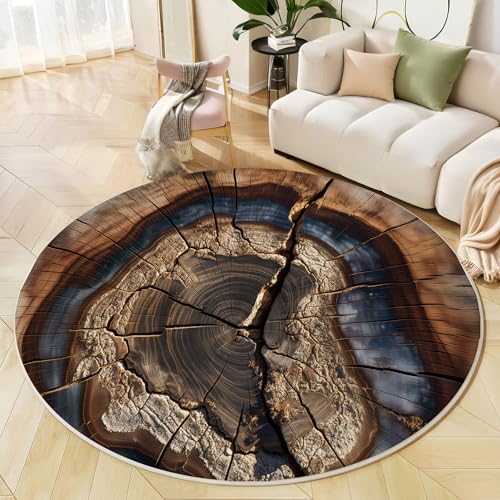 Rund Teppich 120 cm Alter Baumstumpf rutschfest Teppiche Plüsch Flauschig Weich Teppich Waschbar Abstrakte Kunst Wohnzimmer Dekorative Küche Fußmatte Haustierteppich, Hellbraun Rund Teppich 120 cm Alter Baumstumpf rutschfest Teppiche Plüsch Flauschig Weich Teppich Waschbar Abstrakte Kunst Wohnzimmer Dekorative Küche Fußmatte Haustierteppich, Hellbraun von Generic