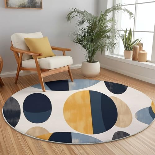 Rund Teppich 120 cm Geometrie Ellipse Stitching Teppiche Plüsch Flauschig Weich Teppich Waschbar Modern Wohnzimmer Schlafzimmer Kinderzimmer Dekorative Küche Fußmatte Blau Rund Teppich 120 cm Geometrie Ellipse Stitching Teppiche Plüsch Flauschig Weich Teppich Waschbar Modern Wohnzimmer Schlafzimmer Kinderzimmer Dekorative Küche Fußmatte Blau von Generic