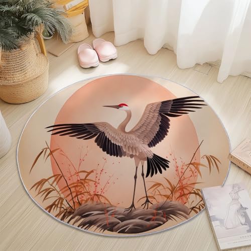 Rund Teppich 120 cm Japanischer Stil Natur Vögel Pflanzen Teppiche Plüsch Flauschig Weich Teppich Waschbar Modern Wohnzimmer Schlafzimmer Kinderzimmer Dekorative Küche Fußmatte Braun von Generic