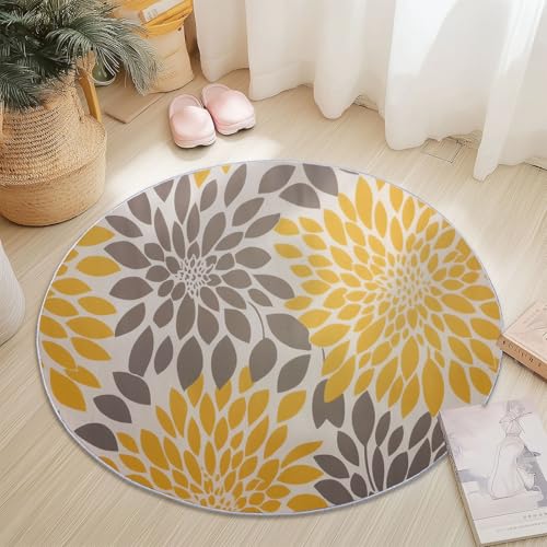 Rund Teppich 120 cm Modern Pflanzen Blumen Teppiche Plüsch Flauschig Weich Teppich Waschbar Modern Wohnzimmer Schlafzimmer Kinderzimmer Dekorative Küche Fußmatte Gelb Rund Teppich 120 cm Modern Pflanzen Blumen Teppiche Plüsch Flauschig Weich Teppich Waschbar Modern Wohnzimmer Schlafzimmer Kinderzimmer Dekorative Küche Fußmatte Gelb von Generic