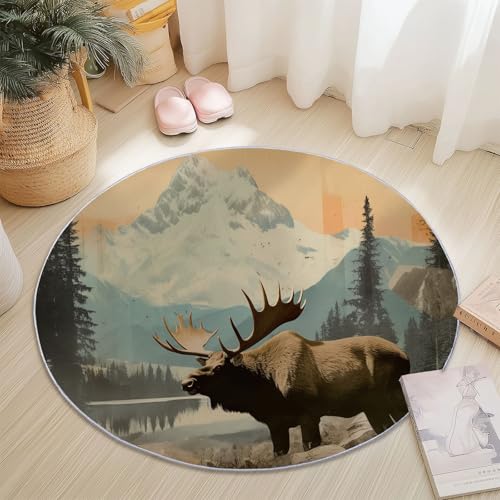 Rund Teppich 120 cm Retro Elch Kiefern Teppiche Plüsch Flauschig Weich Teppich Waschbar Modern Wohnzimmer Schlafzimmer Kinderzimmer Dekorative Küche Fußmatte Braun Rund Teppich 120 cm Retro Elch Kiefern Teppiche Plüsch Flauschig Weich Teppich Waschbar Modern Wohnzimmer Schlafzimmer Kinderzimmer Dekorative Küche Fußmatte Braun von Generic