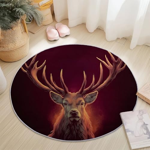 Rund Teppich 120 cm Retro-Hirschgeweih Teppiche Plüsch Flauschig Weich Teppich Waschbar Modern Wohnzimmer Schlafzimmer Kinderzimmer Dekorative Küche Fußmatte Rot Rund Teppich 120 cm Retro-Hirschgeweih Teppiche Plüsch Flauschig Weich Teppich Waschbar Modern Wohnzimmer Schlafzimmer Kinderzimmer Dekorative Küche Fußmatte Rot von Generic