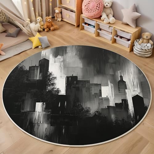 Rund Teppich 140 cm Abstrakte Farbblöcke rutschfest Teppiche Plüsch Flauschig Weich Teppich Waschbar Minimalistischer Stil Schlafzimmer Dekorative Küche Fußmatte Haustierteppich, Dunkelgrau Rund Teppich 140 cm Abstrakte Farbblöcke rutschfest Teppiche Plüsch Flauschig Weich Teppich Waschbar Minimalistischer Stil Schlafzimmer Dekorative Küche Fußmatte Haustierteppich, Dunkelgrau von Generic