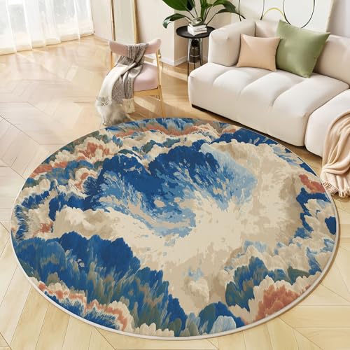 Rund Teppich 140 cm Abstrakte Kunst rutschfest Teppiche Plüsch Flauschig Weich Teppich Waschbar Graffiti-Stil Wohnzimmer Schlafzimmer Dekorative Küche Fußmatte Haustierteppich, Blau Rund Teppich 140 cm Abstrakte Kunst rutschfest Teppiche Plüsch Flauschig Weich Teppich Waschbar Graffiti-Stil Wohnzimmer Schlafzimmer Dekorative Küche Fußmatte Haustierteppich, Blau von Generic