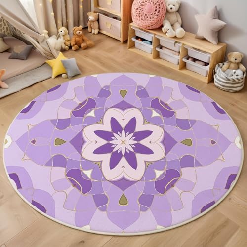 Rund Teppich 140 cm Geometrische Blumen rutschfest Teppiche Plüsch Flauschig Weich Teppich Waschbar Moderne Schlichtheit Wohnzimmer Schlafzimmer Dekorative Küche Fußmatte Haustierteppich, Lila Rund Teppich 140 cm Geometrische Blumen rutschfest Teppiche Plüsch Flauschig Weich Teppich Waschbar Moderne Schlichtheit Wohnzimmer Schlafzimmer Dekorative Küche Fußmatte Haustierteppich, Lila von Generic