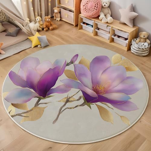 Rund Teppich 150 cm Magnolie rutschfest Teppiche Plüsch Flauschig Weich Teppich Waschbar Einfache Blumen Wohnzimmer Schlafzimmer Dekorative Küche Fußmatte Haustierteppich, Hellgrau Rund Teppich 150 cm Magnolie rutschfest Teppiche Plüsch Flauschig Weich Teppich Waschbar Einfache Blumen Wohnzimmer Schlafzimmer Dekorative Küche Fußmatte Haustierteppich, Hellgrau von Generic