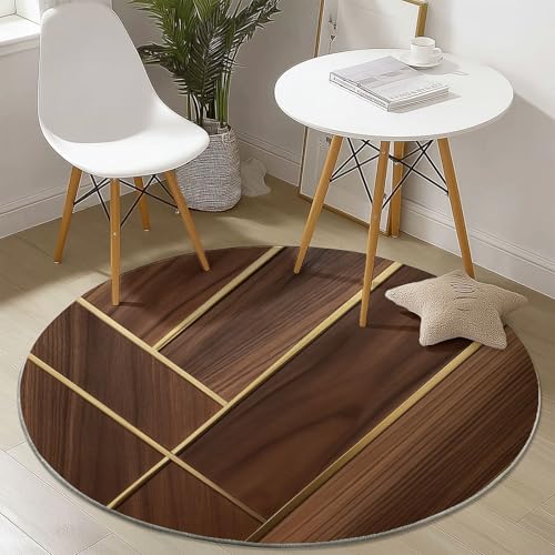 Rund Teppich 150 cm Modern Holzmaserung Metallstreifen Teppiche Plüsch Flauschig Weich Teppich Waschbar Modern Wohnzimmer Schlafzimmer Kinderzimmer Dekorative Küche Fußmatte Braun Rund Teppich 150 cm Modern Holzmaserung Metallstreifen Teppiche Plüsch Flauschig Weich Teppich Waschbar Modern Wohnzimmer Schlafzimmer Kinderzimmer Dekorative Küche Fußmatte Braun von Generic