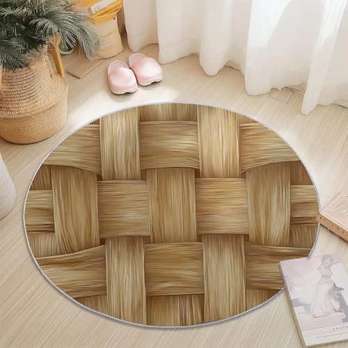 Rund Teppich 150 cm Natürlich Gewebt Strukturiert Teppiche Plüsch Flauschig Weich Teppich Waschbar Modern Wohnzimmer Schlafzimmer Kinderzimmer Dekorative Küche Fußmatte Braun von Generic