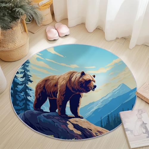 Rund Teppich 150 cm Natur Braunbär Kiefern Teppiche Plüsch Flauschig Weich Teppich Waschbar Modern Wohnzimmer Schlafzimmer Kinderzimmer Dekorative Küche Fußmatte Braun von Generic