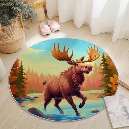 Rund Teppich 150 cm Natur Elch Ahornblätter Teppiche Plüsch Flauschig Weich Teppich Waschbar Modern Wohnzimmer Schlafzimmer Kinderzimmer Dekorative Küche Fußmatte Braun Rund Teppich 150 cm Natur Elch Ahornblätter Teppiche Plüsch Flauschig Weich Teppich Waschbar Modern Wohnzimmer Schlafzimmer Kinderzimmer Dekorative Küche Fußmatte Braun von Generic