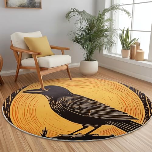 Rund Teppich 150 cm Nostalgie Krähen Bäume Teppiche Plüsch Flauschig Weich Teppich Waschbar Modern Wohnzimmer Schlafzimmer Kinderzimmer Dekorative Küche Fußmatte Schwarz Rund Teppich 150 cm Nostalgie Krähen Bäume Teppiche Plüsch Flauschig Weich Teppich Waschbar Modern Wohnzimmer Schlafzimmer Kinderzimmer Dekorative Küche Fußmatte Schwarz von Generic