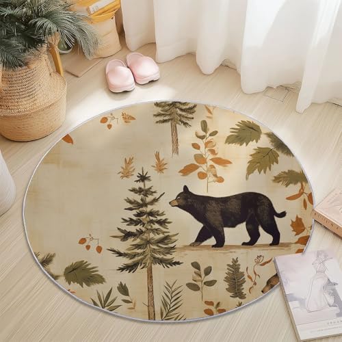 Rund Teppich 150 cm Retro Schwarzbär Kiefern Teppiche Plüsch Flauschig Weich Teppich Waschbar Modern Wohnzimmer Schlafzimmer Kinderzimmer Dekorative Küche Fußmatte Braun Rund Teppich 150 cm Retro Schwarzbär Kiefern Teppiche Plüsch Flauschig Weich Teppich Waschbar Modern Wohnzimmer Schlafzimmer Kinderzimmer Dekorative Küche Fußmatte Braun von Generic