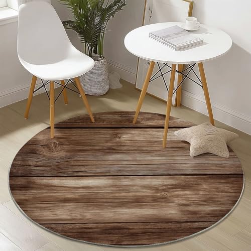 Rund Teppich 150 cm Vintage Holzbrett Textur Teppiche Plüsch Flauschig Weich Teppich Waschbar Modern Wohnzimmer Schlafzimmer Kinderzimmer Dekorative Küche Fußmatte Braun Rund Teppich 150 cm Vintage Holzbrett Textur Teppiche Plüsch Flauschig Weich Teppich Waschbar Modern Wohnzimmer Schlafzimmer Kinderzimmer Dekorative Küche Fußmatte Braun von Generic