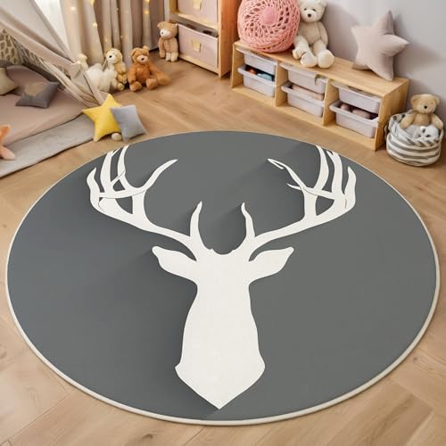 Rund Teppich 160 cm Weißer Hirschkopf rutschfest Teppiche Plüsch Flauschig Weich Teppich Waschbar Minimalismus Wohnzimmer Schlafzimmer Küche Fußmatte Haustierteppich, Grau Rund Teppich 160 cm Weißer Hirschkopf rutschfest Teppiche Plüsch Flauschig Weich Teppich Waschbar Minimalismus Wohnzimmer Schlafzimmer Küche Fußmatte Haustierteppich, Grau von Generic