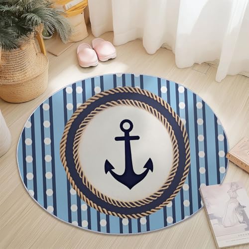 Rund Teppich 180 cm Marine-Stil Anker Seilmuster Teppiche Plüsch Flauschig Weich Teppich Waschbar Modern Wohnzimmer Schlafzimmer Kinderzimmer Dekorative Küche Fußmatte Blau Rund Teppich 180 cm Marine-Stil Anker Seilmuster Teppiche Plüsch Flauschig Weich Teppich Waschbar Modern Wohnzimmer Schlafzimmer Kinderzimmer Dekorative Küche Fußmatte Blau von Generic