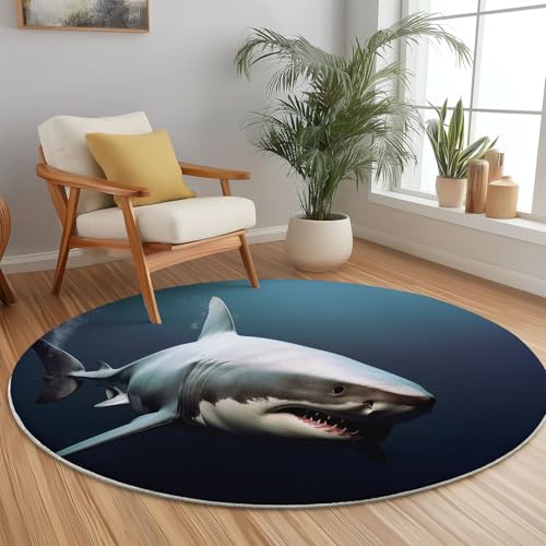 Rund Teppich 180 cm Meereswind Hai Tiefsee Teppiche Plüsch Flauschig Weich Teppich Waschbar Modern Wohnzimmer Schlafzimmer Kinderzimmer Dekorative Küche Fußmatte Blau Rund Teppich 180 cm Meereswind Hai Tiefsee Teppiche Plüsch Flauschig Weich Teppich Waschbar Modern Wohnzimmer Schlafzimmer Kinderzimmer Dekorative Küche Fußmatte Blau von Generic