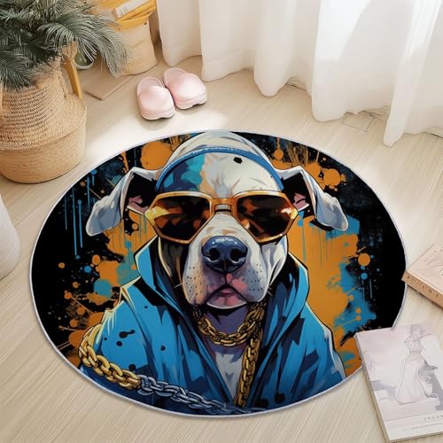 Rund Teppich 180 cm Mode Hund Goldkette Teppiche Plüsch Flauschig Weich Teppich Waschbar Modern Wohnzimmer Schlafzimmer Kinderzimmer Dekorative Küche Fußmatte Blau Rund Teppich 180 cm Mode Hund Goldkette Teppiche Plüsch Flauschig Weich Teppich Waschbar Modern Wohnzimmer Schlafzimmer Kinderzimmer Dekorative Küche Fußmatte Blau von Generic