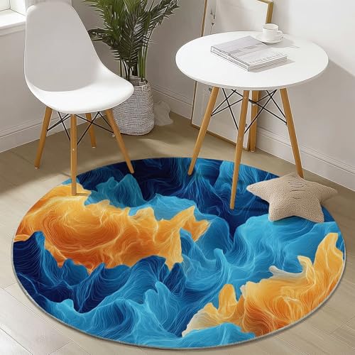 Rund Teppich 180 cm Moderne Wellige Farbblöcke Teppiche Plüsch Flauschig Weich Teppich Waschbar Modern Wohnzimmer Schlafzimmer Kinderzimmer Dekorative Küche Fußmatte Blau Rund Teppich 180 cm Moderne Wellige Farbblöcke Teppiche Plüsch Flauschig Weich Teppich Waschbar Modern Wohnzimmer Schlafzimmer Kinderzimmer Dekorative Küche Fußmatte Blau von Generic