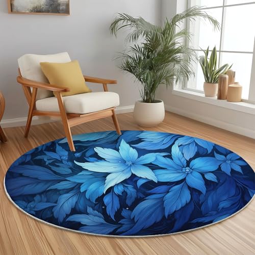 Rund Teppich 180 cm Natur Blumen Blätter Teppiche Plüsch Flauschig Weich Teppich Waschbar Modern Wohnzimmer Schlafzimmer Kinderzimmer Dekorative Küche Fußmatte Blau Rund Teppich 180 cm Natur Blumen Blätter Teppiche Plüsch Flauschig Weich Teppich Waschbar Modern Wohnzimmer Schlafzimmer Kinderzimmer Dekorative Küche Fußmatte Blau von Generic