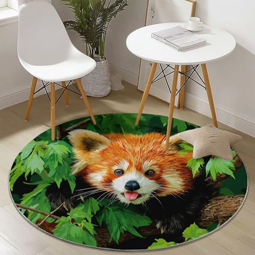 Rund Teppich 180 cm Natur Roter Panda Blätter Teppiche Plüsch Flauschig Weich Teppich Waschbar Modern Wohnzimmer Schlafzimmer Kinderzimmer Dekorative Küche Fußmatte Grün von Generic