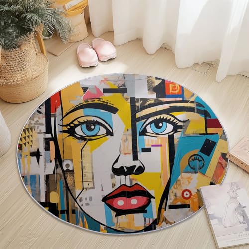 Rund Teppich 180 cm Pop-Art Gesicht Collage Teppiche Plüsch Flauschig Weich Teppich Waschbar Modern Wohnzimmer Schlafzimmer Kinderzimmer Dekorative Küche Fußmatte Gelb Rund Teppich 180 cm Pop-Art Gesicht Collage Teppiche Plüsch Flauschig Weich Teppich Waschbar Modern Wohnzimmer Schlafzimmer Kinderzimmer Dekorative Küche Fußmatte Gelb von Generic