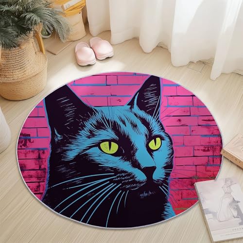 Rund Teppich 180 cm Pop-Stil Neon Tiere Katzen Teppiche Plüsch Flauschig Weich Teppich Waschbar Modern Wohnzimmer Schlafzimmer Kinderzimmer Dekorative Küche Fußmatte Blau Rund Teppich 180 cm Pop-Stil Neon Tiere Katzen Teppiche Plüsch Flauschig Weich Teppich Waschbar Modern Wohnzimmer Schlafzimmer Kinderzimmer Dekorative Küche Fußmatte Blau von Generic