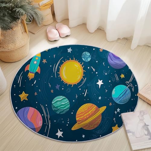 Rund Teppich 180 cm Science-Fiction Planeten Raketen Teppiche Plüsch Flauschig Weich Teppich Waschbar Modern Wohnzimmer Schlafzimmer Kinderzimmer Dekorative Küche Fußmatte Blau Rund Teppich 180 cm Science-Fiction Planeten Raketen Teppiche Plüsch Flauschig Weich Teppich Waschbar Modern Wohnzimmer Schlafzimmer Kinderzimmer Dekorative Küche Fußmatte Blau von Generic