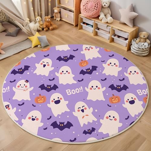 Rund Teppich 200 cm Cartoon-Geist rutschfest Teppiche Plüsch Flauschig Weich Teppich Waschbar Süßer Stil Wohnzimmer Schlafzimmer Dekorative Küche Fußmatte Haustierteppich, Lila Rund Teppich 200 cm Cartoon-Geist rutschfest Teppiche Plüsch Flauschig Weich Teppich Waschbar Süßer Stil Wohnzimmer Schlafzimmer Dekorative Küche Fußmatte Haustierteppich, Lila von Generic