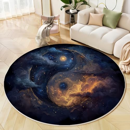 Rund Teppich 200 cm Fantasie Sternenhimmel rutschfest Teppiche Plüsch Flauschig Weich Teppich Waschbar Tai Chi-Symbol Wohnzimmer Dekorative Küche Fußmatte Haustierteppich, Dunkelblau Rund Teppich 200 cm Fantasie Sternenhimmel rutschfest Teppiche Plüsch Flauschig Weich Teppich Waschbar Tai Chi-Symbol Wohnzimmer Dekorative Küche Fußmatte Haustierteppich, Dunkelblau von Generic