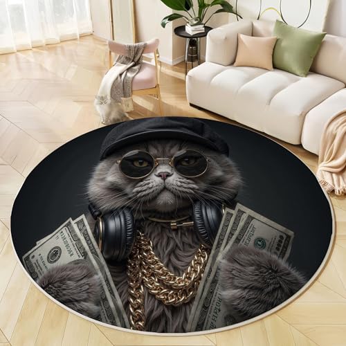 Rund Teppich 200 cm Graue Katze rutschfest Teppiche Plüsch Flauschig Weich Teppich Waschbar Abstrakte Tiere Wohnzimmer Schlafzimmer Dekorative Küche Fußmatte Haustierteppich, Dunkelgrau Rund Teppich 200 cm Graue Katze rutschfest Teppiche Plüsch Flauschig Weich Teppich Waschbar Abstrakte Tiere Wohnzimmer Schlafzimmer Dekorative Küche Fußmatte Haustierteppich, Dunkelgrau von Generic