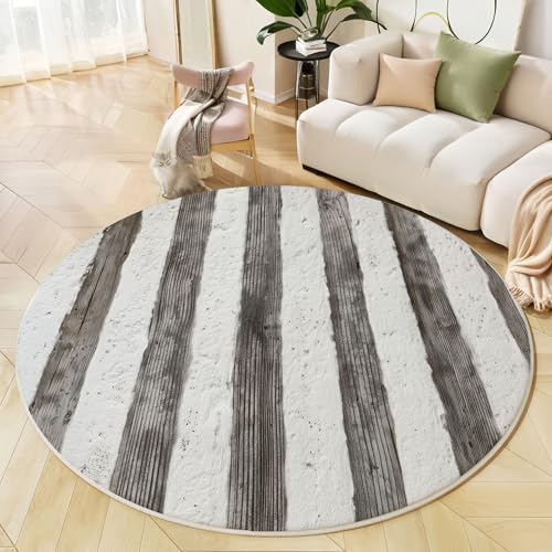 Rund Teppich 200 cm Modische Streifen rutschfest Teppiche Plüsch Flauschig Weich Teppich Waschbar Minimalistischer Stil Wohnzimmer Schlafzimmer Dekorative Küche Fußmatte Haustierteppich, Hellgrau Rund Teppich 200 cm Modische Streifen rutschfest Teppiche Plüsch Flauschig Weich Teppich Waschbar Minimalistischer Stil Wohnzimmer Schlafzimmer Dekorative Küche Fußmatte Haustierteppich, Hellgrau von Generic