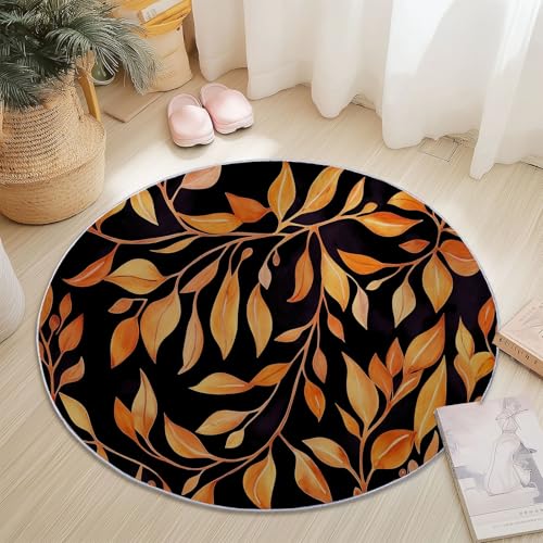 Rund Teppich 60 cm Natur Blätter Laub Teppiche Plüsch Flauschig Weich Teppich Waschbar Modern Wohnzimmer Schlafzimmer Kinderzimmer Dekorative Küche Fußmatte Orange Farbe von Generic