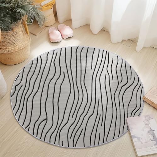 Rund Teppich 90 cm Minimalismus Linien Wellen Teppiche Plüsch Flauschig Weich Teppich Waschbar Modern Wohnzimmer Schlafzimmer Kinderzimmer Dekorative Küche Fußmatte Schwarz Rund Teppich 90 cm Minimalismus Linien Wellen Teppiche Plüsch Flauschig Weich Teppich Waschbar Modern Wohnzimmer Schlafzimmer Kinderzimmer Dekorative Küche Fußmatte Schwarz von Generic