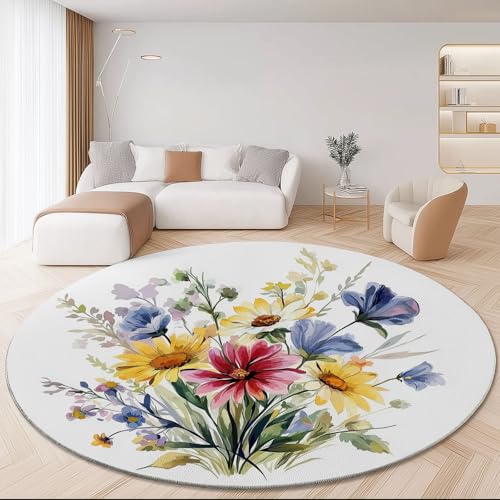 Rund Teppich 90 cm Natur Blumen Blumenstrauß Teppiche Plüsch Flauschig Weich Teppich Waschbar Modern Wohnzimmer Schlafzimmer Kinderzimmer Dekorative Küche Fußmatte Gelb Rund Teppich 90 cm Natur Blumen Blumenstrauß Teppiche Plüsch Flauschig Weich Teppich Waschbar Modern Wohnzimmer Schlafzimmer Kinderzimmer Dekorative Küche Fußmatte Gelb von Generic