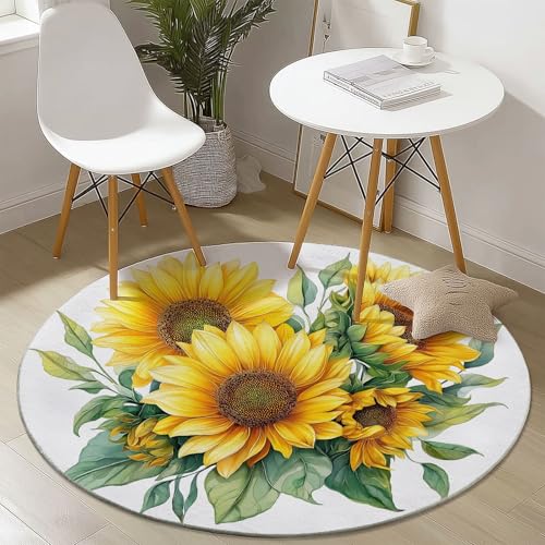 Rund Teppich 90 cm Natur Sonnenblumen Blätter Teppiche Plüsch Flauschig Weich Teppich Waschbar Modern Wohnzimmer Schlafzimmer Kinderzimmer Dekorative Küche Fußmatte Gelb Rund Teppich 90 cm Natur Sonnenblumen Blätter Teppiche Plüsch Flauschig Weich Teppich Waschbar Modern Wohnzimmer Schlafzimmer Kinderzimmer Dekorative Küche Fußmatte Gelb von Generic
