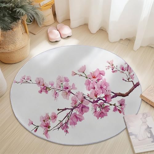 Rund Teppich Orientalisch Pflanzen Kirschblüten Bedruckter, Weich Kurzflor Flanell Rosa Weiß Pflegeleicht Rutschfester Rund Teppich - 180 cm für Eingangsbereich Schlafzimmer Kinderzimmer Rund Teppich Orientalisch Pflanzen Kirschblüten Bedruckter, Weich Kurzflor Flanell Rosa Weiß Pflegeleicht Rutschfester Rund Teppich - 180 cm für Eingangsbereich Schlafzimmer Kinderzimmer von Generic