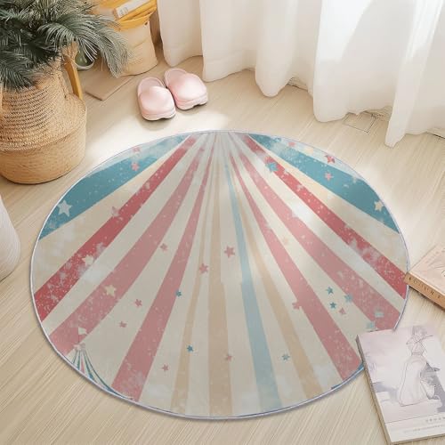 Rund Teppich für Wohnzimmer Durchmesser 100 cm, rutschfeste Bunt Flanell Teppich, Retro Zirkuselemente Linien Design, Waschbar Teppiche für Schlafzimmer Küche Dekoration von Generic