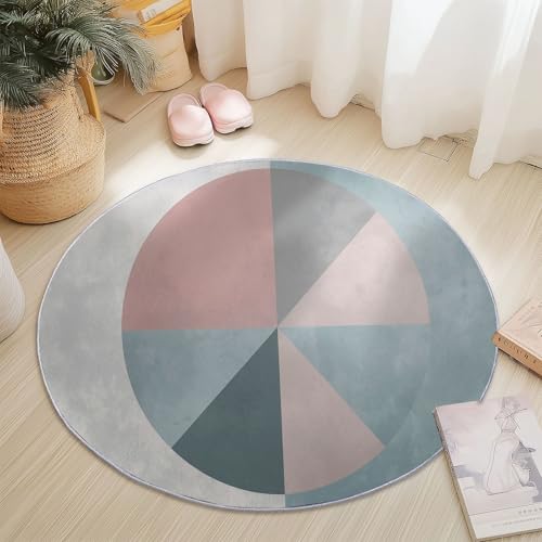 Rund Teppich für Wohnzimmer Durchmesser 140 cm, rutschfeste Bunt Flanell Teppich, Geometrisch Kreis Dreieck Einfach Design, Waschbar Teppiche für Schlafzimmer Küche Dekoration von Generic