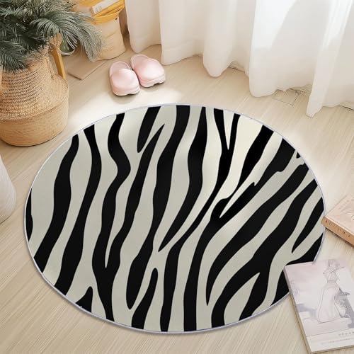 Rund Teppich für Wohnzimmer Durchmesser 160 cm, rutschfeste Schwarz Weiß Flanell Teppich, Tiermuster Zebramuster Design, Waschbar Teppiche für Schlafzimmer Küche Dekoration Rund Teppich für Wohnzimmer Durchmesser 160 cm, rutschfeste Schwarz Weiß Flanell Teppich, Tiermuster Zebramuster Design, Waschbar Teppiche für Schlafzimmer Küche Dekoration von Generic