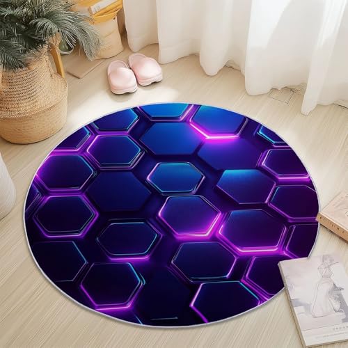 Rund Teppich für Wohnzimmer Durchmesser 80 cm, rutschfeste Mehrfarbig Flanell Teppich, Technologie Modern Sechseck Design, Waschbar Teppiche für Schlafzimmer Küche Dekoration von Generic
