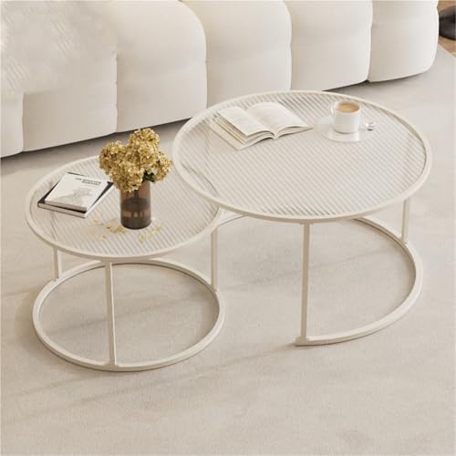 Runde Couchtische, 2er-Set, Beistelltische, Satztische for Wohnzimmer/Schlafzimmer/Balkon/Büro/Wohnung, Durchmesser 80/60 cm(A) von Generic