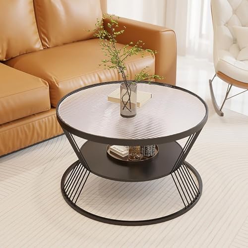 Runde Couchtische for Das Wohnzimmer, Runder Couchtisch Aus Glas Mit Stauraum, Runder Beistelltisch Mit Metallrahmen for Schlafzimmer, Büros, Rezeption(B,70cm) von Generic