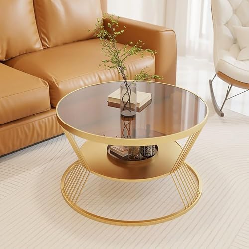Runde Couchtische for Das Wohnzimmer, Runder Couchtisch Aus Glas Mit Stauraum, Runder Beistelltisch Mit Metallrahmen for Schlafzimmer, Büros, Rezeption(C,45cm) von Generic