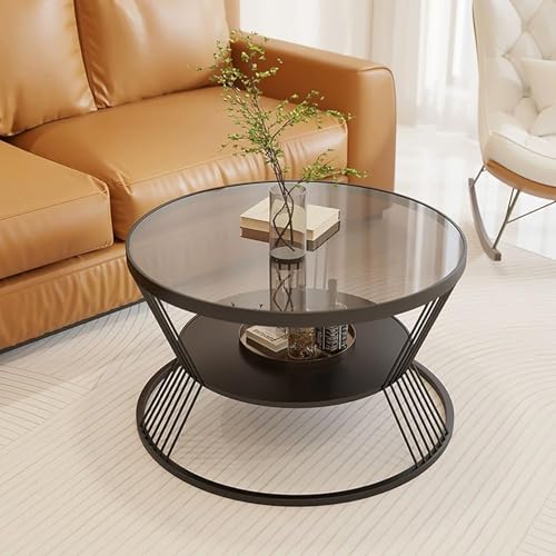 Runde Couchtische for Das Wohnzimmer, Runder Couchtisch Aus Glas Mit Stauraum, Runder Beistelltisch Mit Metallrahmen for Schlafzimmer, Büros, Rezeption(D,80cm) von Generic