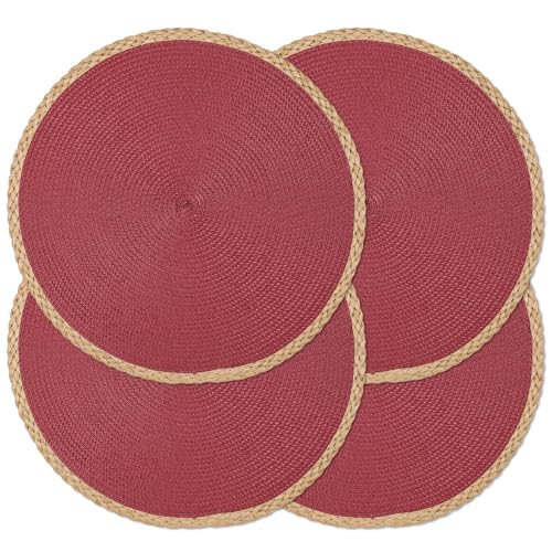 Runde Geflochtene Tischsets Set Mit 8 Tischsets 15 Zoll Waschbar Hitzebeständig Für Esstisch rutschfeste Tischsets Für Den Innen- Und Außenbereich Für Thanksgiv, Red Thin Edge, 4 pcs Runde Geflochtene Tischsets Set Mit 8 Tischsets 15 Zoll Waschbar Hitzebeständig Für Esstisch rutschfeste Tischsets Für Den Innen- Und Außenbereich Für Thanksgiv, Red Thin Edge, 4 pcs von Generic