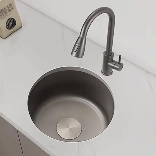 Runde Küchenspüle Einbau-Küchenspüle aus Edelstahl Spülbecken 1 Becken 3 Arten von Wasserhähnen for Restaurants und Hinterhöfe(C,36cm/14.2in) von Generic