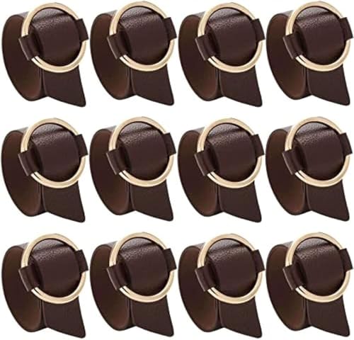 Runde Serviettenringe Aus Leder, Verstellbare Pu-serviettenschnalle, Elegantes Handgelenkornament, Modischer Serviettenhalter Für Empfänge, Dinnerparty, Bankett, Buffettischdekor, Brown, Set of 12 von Generic