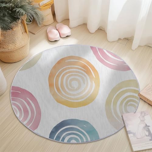 Runde Teppiche Durchmesser 160 cm, Bohemian Abstrakt Kreise Bedruckte Deko Teppiche, Bunt rutschfeste Waschbar Flanell-Rundteppich für Wohnzimmer/Schlafzimmer von Generic